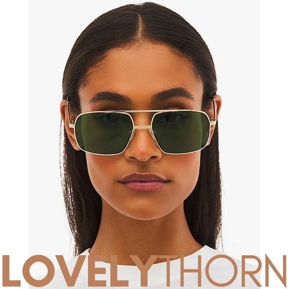 WE WORE WHAT // ltd ed square gold metal frame green lens sunglasses